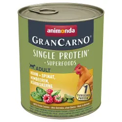 Animonda GranCarno Superfoods Adult 6 x 800 g - Pollo con espinacas, frambuesa, pipas de calabaza