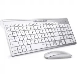 Bitaspain Combo Teclado y Ratón Inalámbricos Wireless Plano Silencioso Blanco