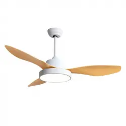 Iluminashop Ventilador de Techo LED con Luz y Mando 48W Blanco/Haya Motor DC