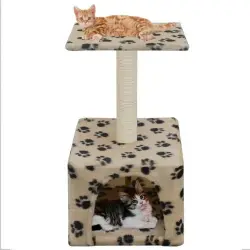 Rascador con poste para gatos color Beige Huellas