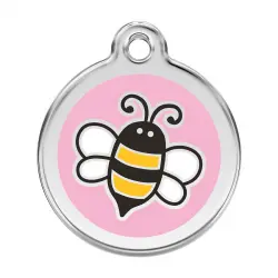 Placa identificativa Acero Inoxidable Esmalte Abeja Rosa para perros