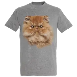Camiseta unisex gris con estampado de gato persa