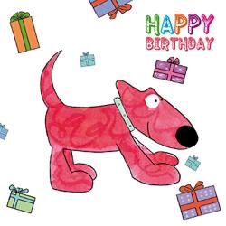 Tarjeta Dibujo Perro rojo 'Happy birthday'