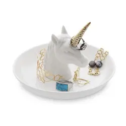 Bandeja para anillos y joyas con unicornio de cerámica