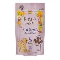 Rosie's Farm Snacks Mini para perros  - Puppy & Adult Snacks Mini Hearts con pavo (50 g)
