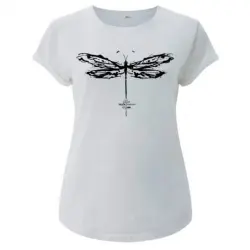 Camiseta manga corta mujer algodón libélula color Blanco