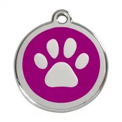 Placa identificativa Acero Inoxidable Esmalte Huella perro Morado para perros