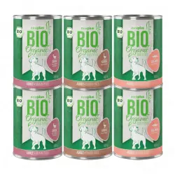 zooplus Bio sin cereales comida ecológica para perros - Pack de prueba - 6 x 400 g: pato, salmón y ganso