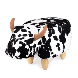 Taburete con forma de vaca estampada color Blanco/Negro