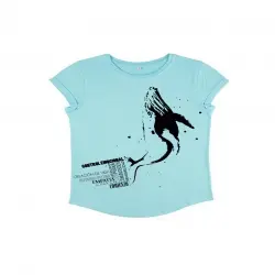 Animal totem camiseta manga corta algodón orgánico ballena turquesa para mujer