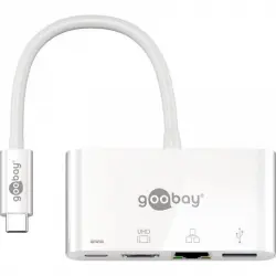 Goobay Hub USB-C/USB 3.0/RJ45/HDMI a USB-C Hembra/Macho 0.15m Blanco