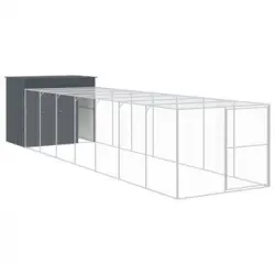 Caseta Perros Con Corral Acero Galvanizado Gris 214x865x181 Cm Vidaxl