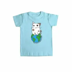 Camiseta niño/a "Un día mi gato dominará el mundo" color Azul