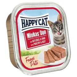 Happy Cat Minkas Duo Bocaditos en cuenco de paté - Ave y vacuno 16 x 100 g