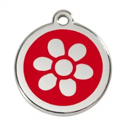 Placa identificativa Acero Inoxidable Esmalte Flor Rojo para perros