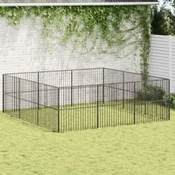 Corralito Para Perros | Perrera Exterior Con 12 Paneles Acero Galvanizado Negro Cfw755812