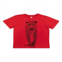 Animal totem camiseta manga corta algodón orgánico jaguar rojo para niños