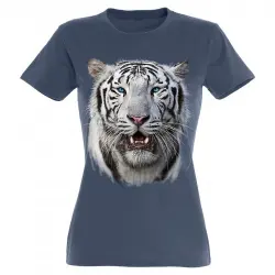 Camiseta Mujer Cabeza Tigre Blanco color Azul
