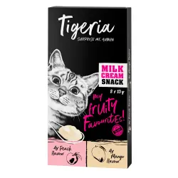Tigeria Milk Cream 8 x 10 g snacks para gatos - Pack mixto - Melocotón y mango