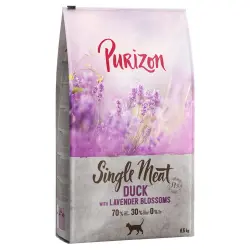 Purizon 6,5 kg pienso para gatos en oferta: 5,5 + 1 kg ¡gratis! - Single Meat con pato y flores de lavanda