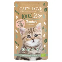 Cat's Love Bio 6 x 100 g comida húmeda ecológica para gatos - Junior, con ave