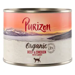 Purizon Organic 6 x 200 g comida ecológica para gatos - Vacuno y pollo con zanahoria