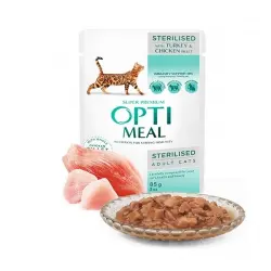 Optimeal Pienso húmedo para gatos esterilizados Pavo y Pollo en salsa