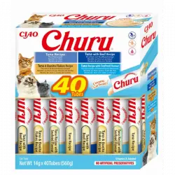 40x14gr Pack Churu para gato adulto Pure Mix de Atún Con Marisco