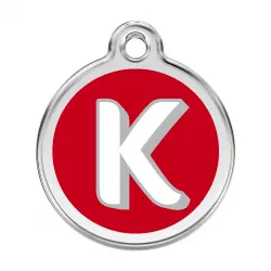 Placa identificativa Acero Inoxidable Esmalte Alfabeto Letra K Rojo para perros