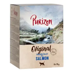 Purizon Adult 6 x 70 g comida húmeda para gatos, sin cereales - Filete de pollo con salmón