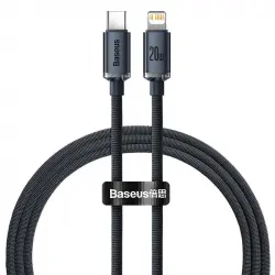 Baseus Cable de Carga Rápida y tarnsmisión de Datos Tipo-C A Lightning 20W Negro