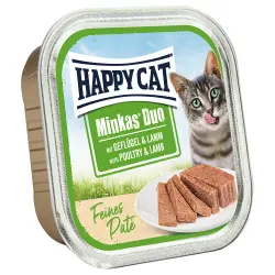Happy Cat Minkas Duo Bocaditos en cuenco de paté - Ave y cordero 16 x 100 g