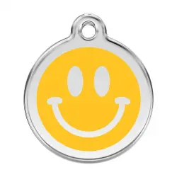 Placa identificativa Acero Inoxidable Esmalte Smiley Sonriente Amarillo para perros