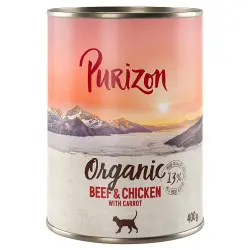 Purizon Organic 6 x 400 g comida ecológica para gatos - Vacuno y pollo con zanahoria