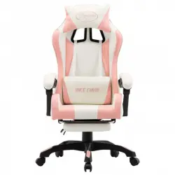 VidaXL Silla Gaming con Reposapiés Cuero Sintético Rosa/Blanco