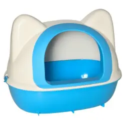 PawHut arenero caja cerrado blanco y azul para gatos