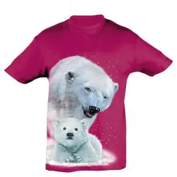 Camiseta Niño Oso Polar y bebé color FUCSIA