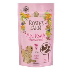 Rosie's Farm Puppy & Adult Snacks Mini Hearts, con ternera - 50 g
