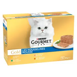 Purina Gourmet Gold Mousse 12 x 85 g - Pack mixto carne y pescado (conejo, pollo, salmón, riñón)