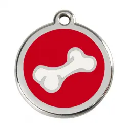 Placa identificativa Acero Inoxidable Esmalte Comic Hueso Rojo para perros