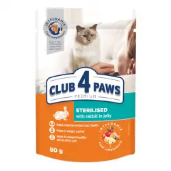 CLUB 4 PAWS Premium "Sterilised". Pienso humedo para gatos adultos esterilizados -Conejo en gelatina,80g