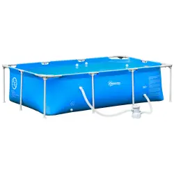 Outsunny Piscina Desmontable Tubular 292x190x75 cm con Depuradora de Cartucho 1200L/H Piscina Rectangular de Exterior para Adultos y Niños 3600L Azul