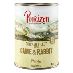 Purizon Adult 6 x 400 g comida húmeda sin cereales para perros - Carne de caza y conejo con calabaza y arándanos