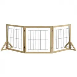 Barrera Para Perros Plegable De Pino Acero 210x44x70cm-pawhut.natural