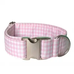 Collar para perro "Vichy pink" T.XL/hebilla metálica/ Color rosa