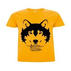 Animal totem camiseta manga corta algodón lobo amarillo para hombres