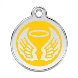 Placa identificativa Acero Inoxidable Esmalte Alas Angel Amarillo para perros