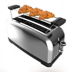 Cecotec Toastin' time 1500 Inox Tostadora con 2 Rebanadas Largas y Soporte de Panecillos en Plata