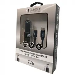 Subblim Cargador de Coche 2xUSB + Cable USB-C Negro