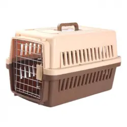 Transportín Perros Gatos Transpirable Transportadora Desmontable Asa Marrón 58x37x37cm